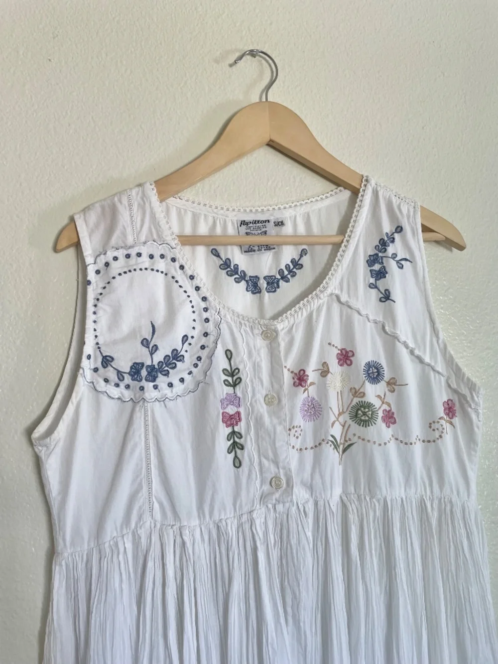 Vintage Papillon White Cotton Embroidered Prairie Maxi Dress S/M - Picture 2 of 11